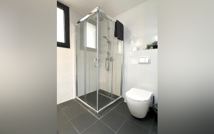 Modern private bathroom with walk-in shower